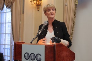 Kathy Gannon speaks at the OPC Foundation Scholar Awards Luncheon in February 2016.